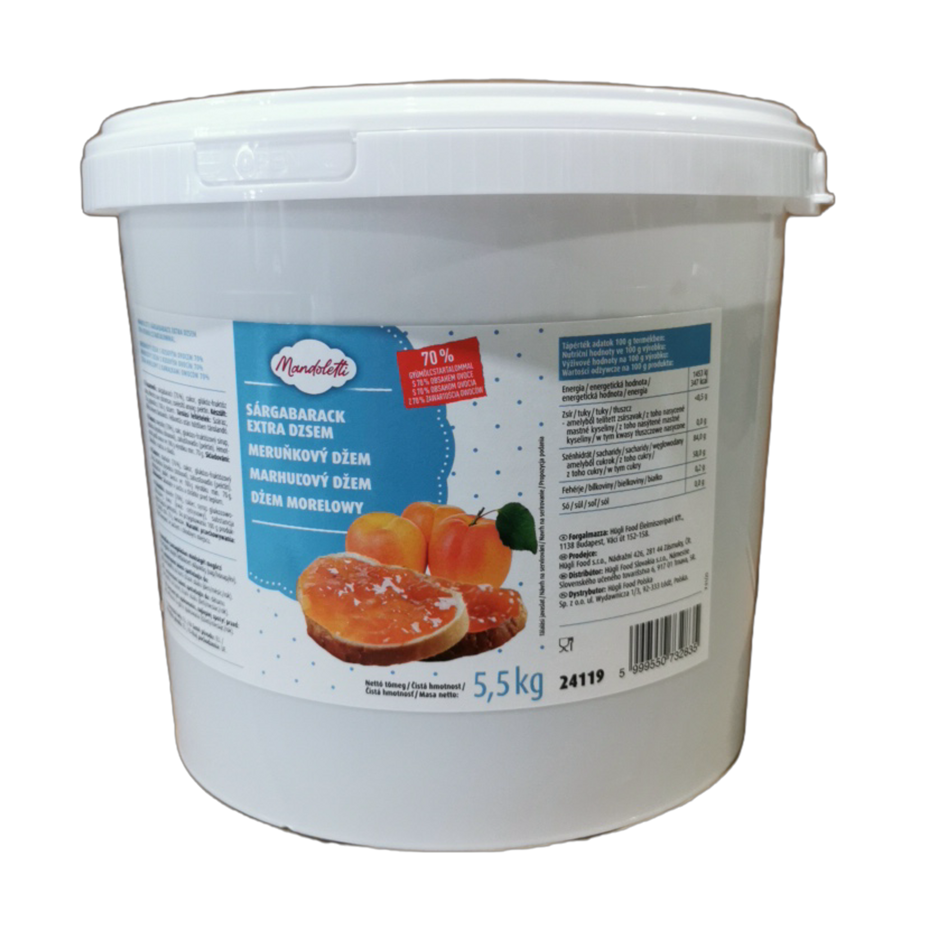 Sárgabarack dzsem 70% csökkentett cukortartalmú 5,5 kg MANDOLETTI