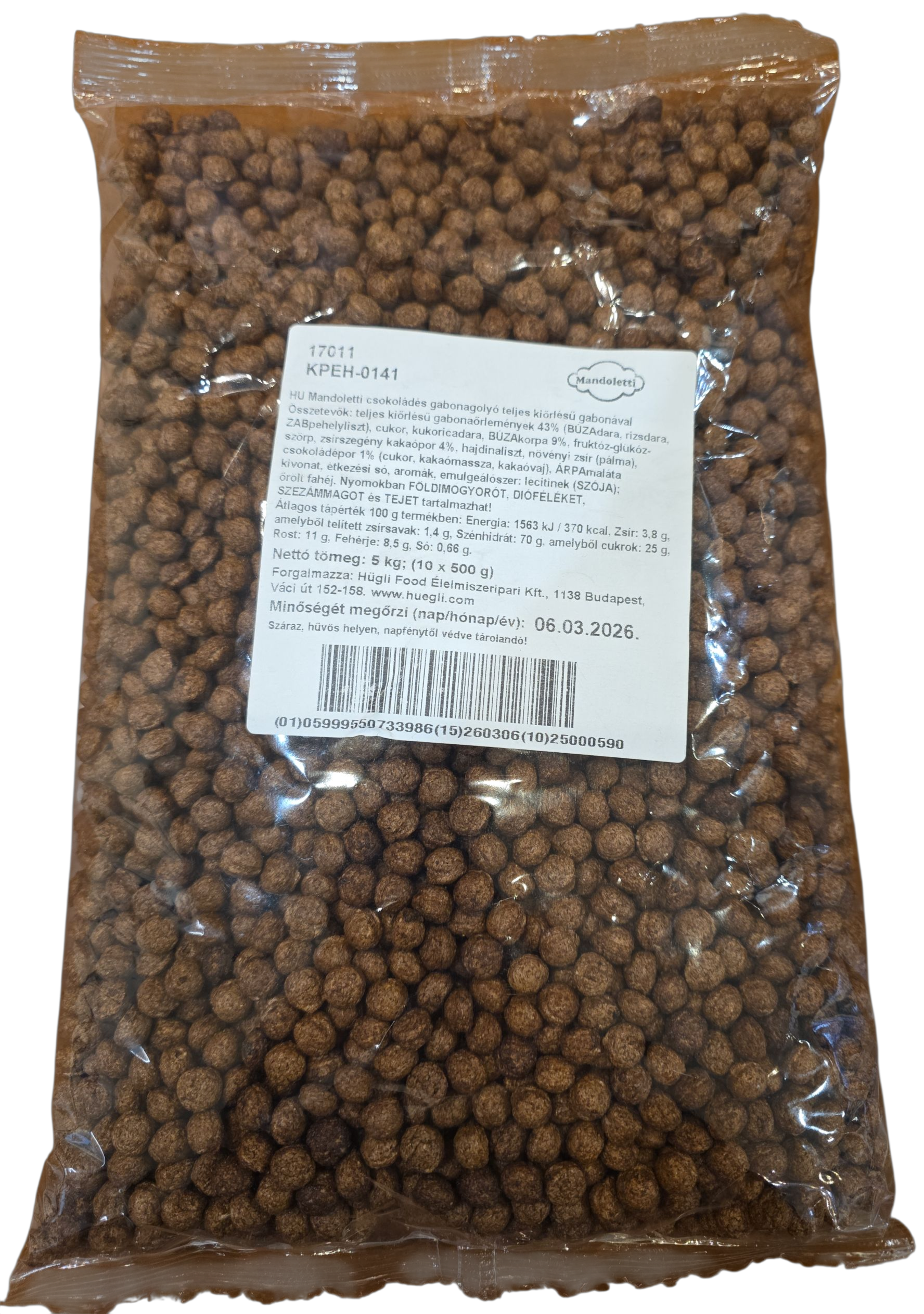 Gabonagolyó kakaós teljes kiőrlésű 500 g (10 db/#) MANDOLETTI