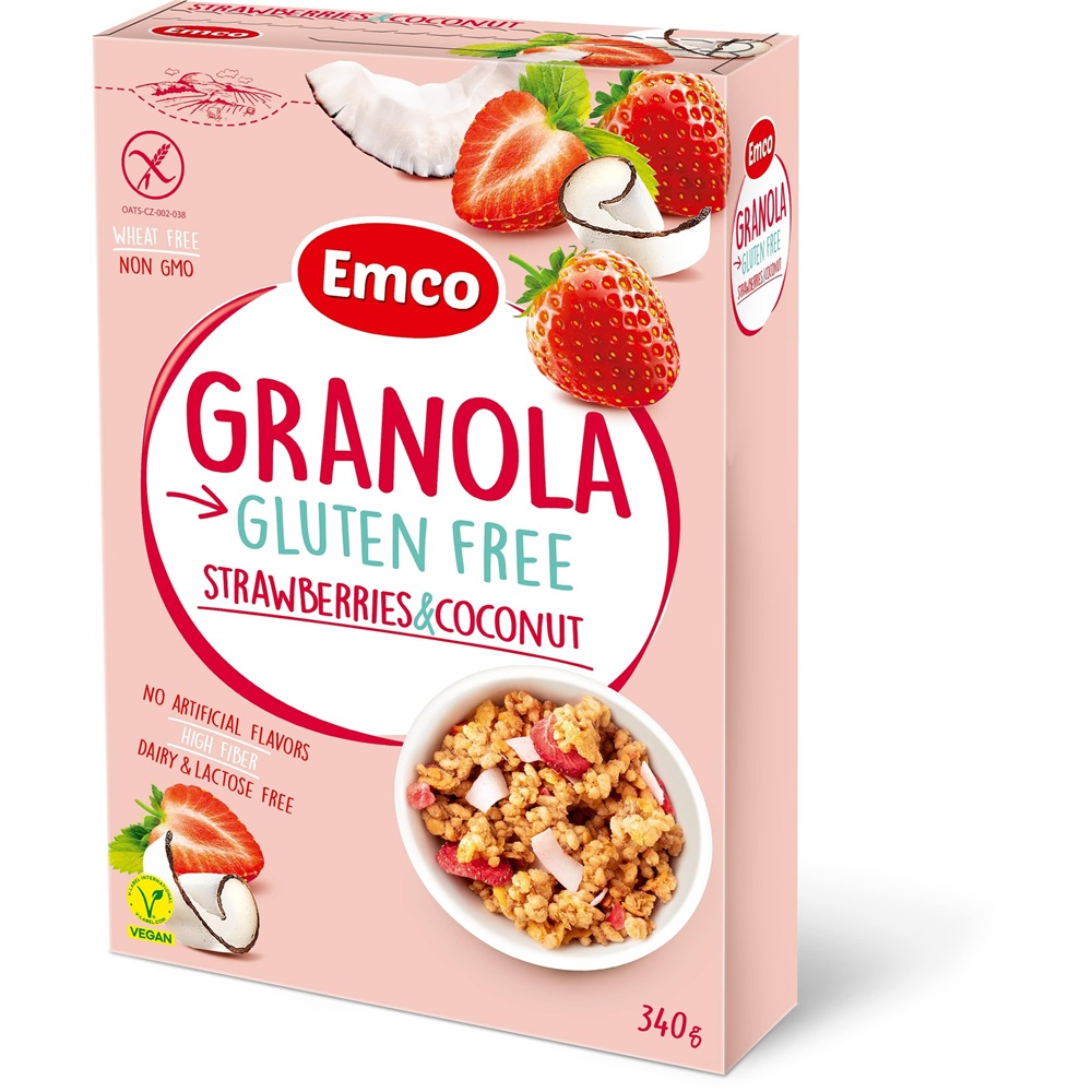 Emco granola gluténmentes eper-kókusz 340 g (14 db/#)