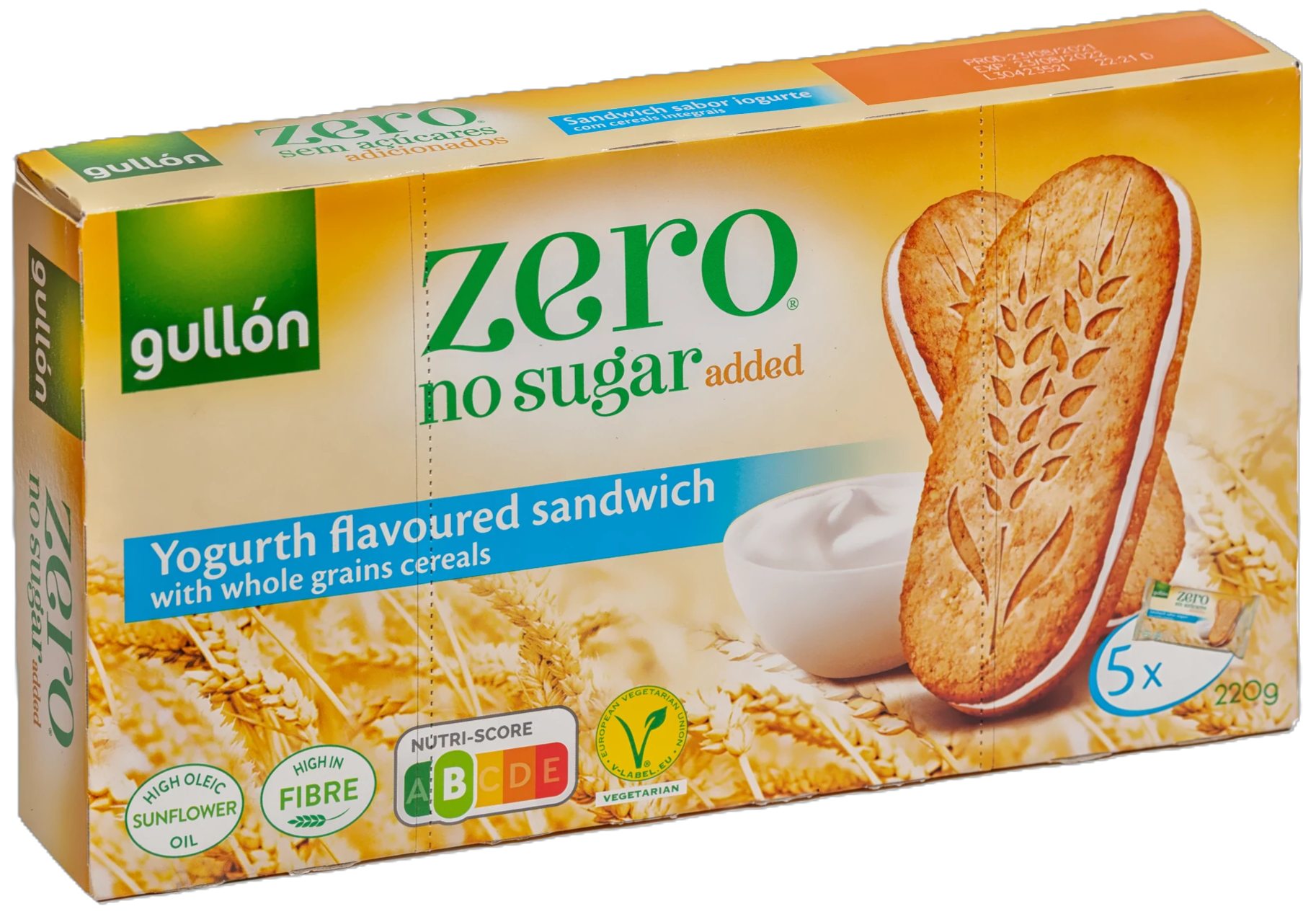 Gullon yoghurtos szendvicskeksz hozzáadott cukor nélkül 220 g