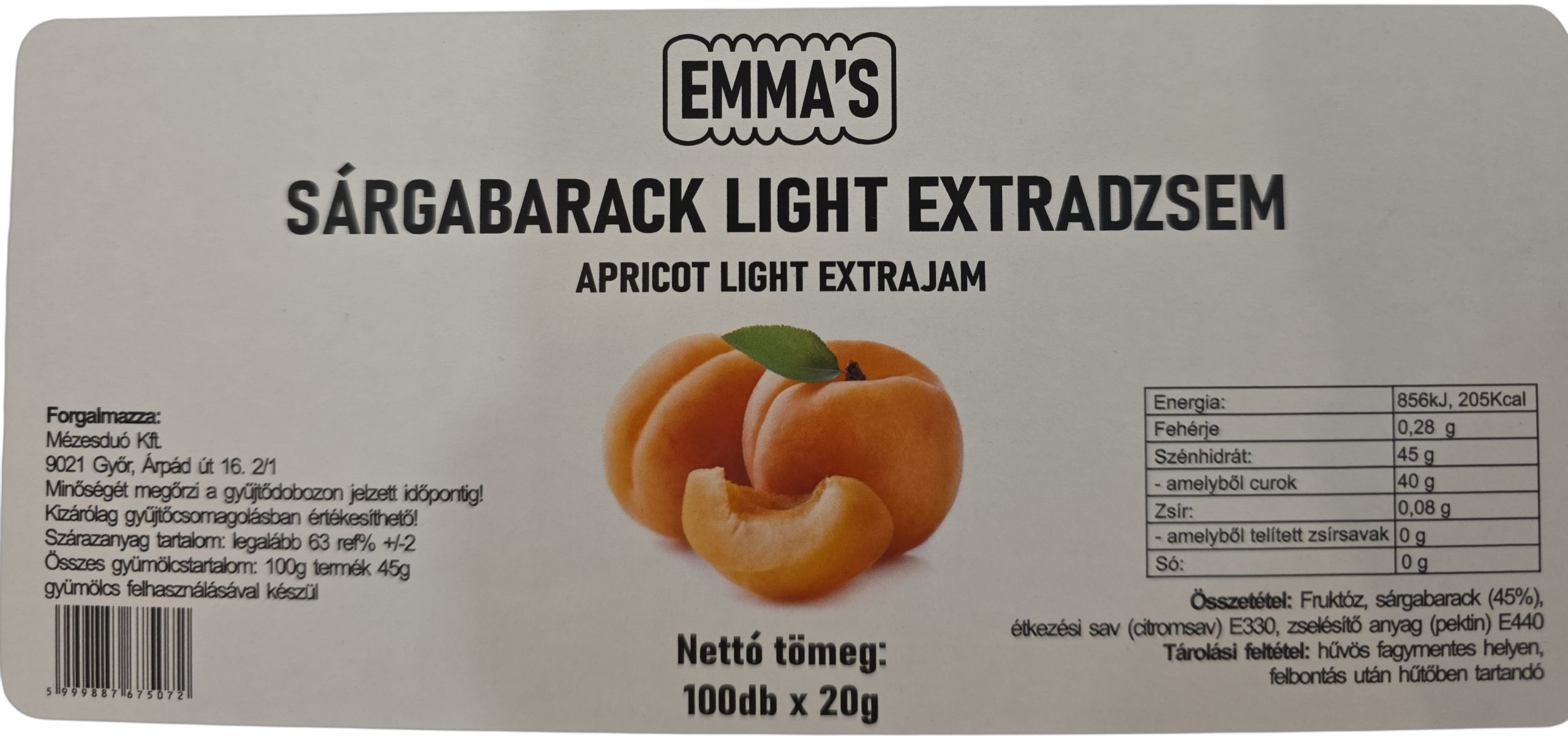 Mini extra jam light sárgabarack 20 g (100 db/#) MÉZESDUÓ