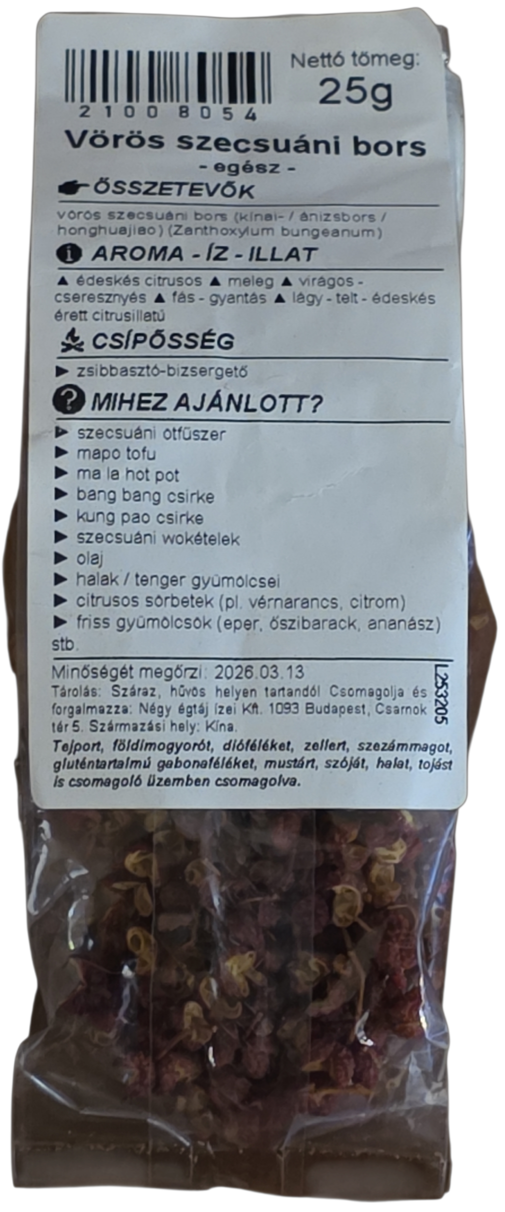 Szecsuáni bors egész 25 g