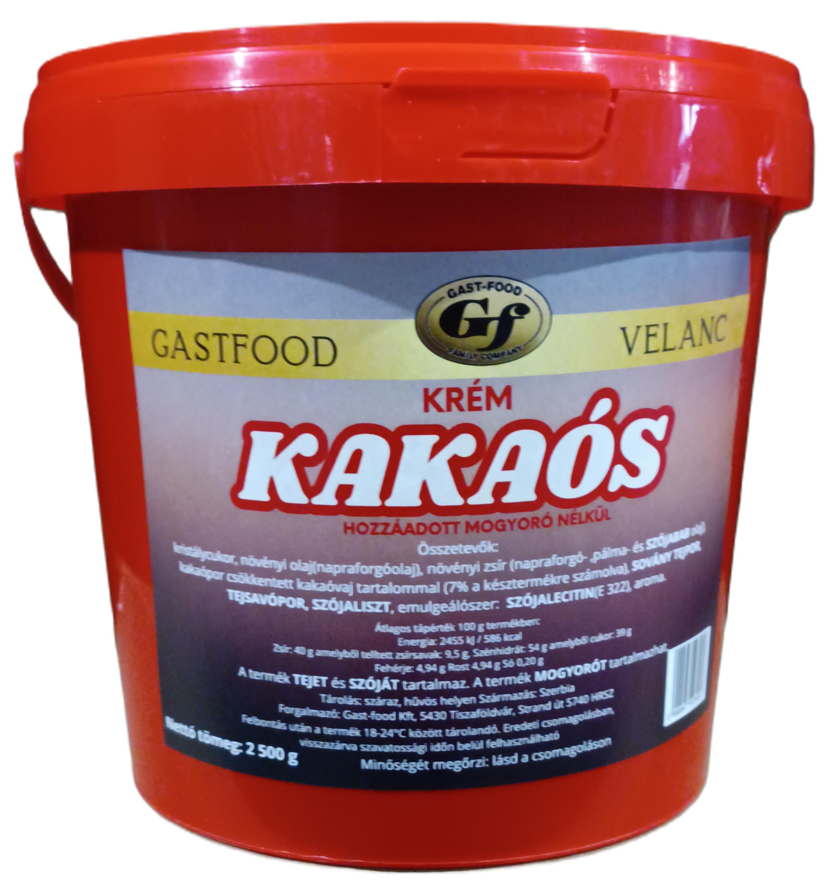 Velanc kakaós krém hozzáadott mogyoró nélkül 2.500 g