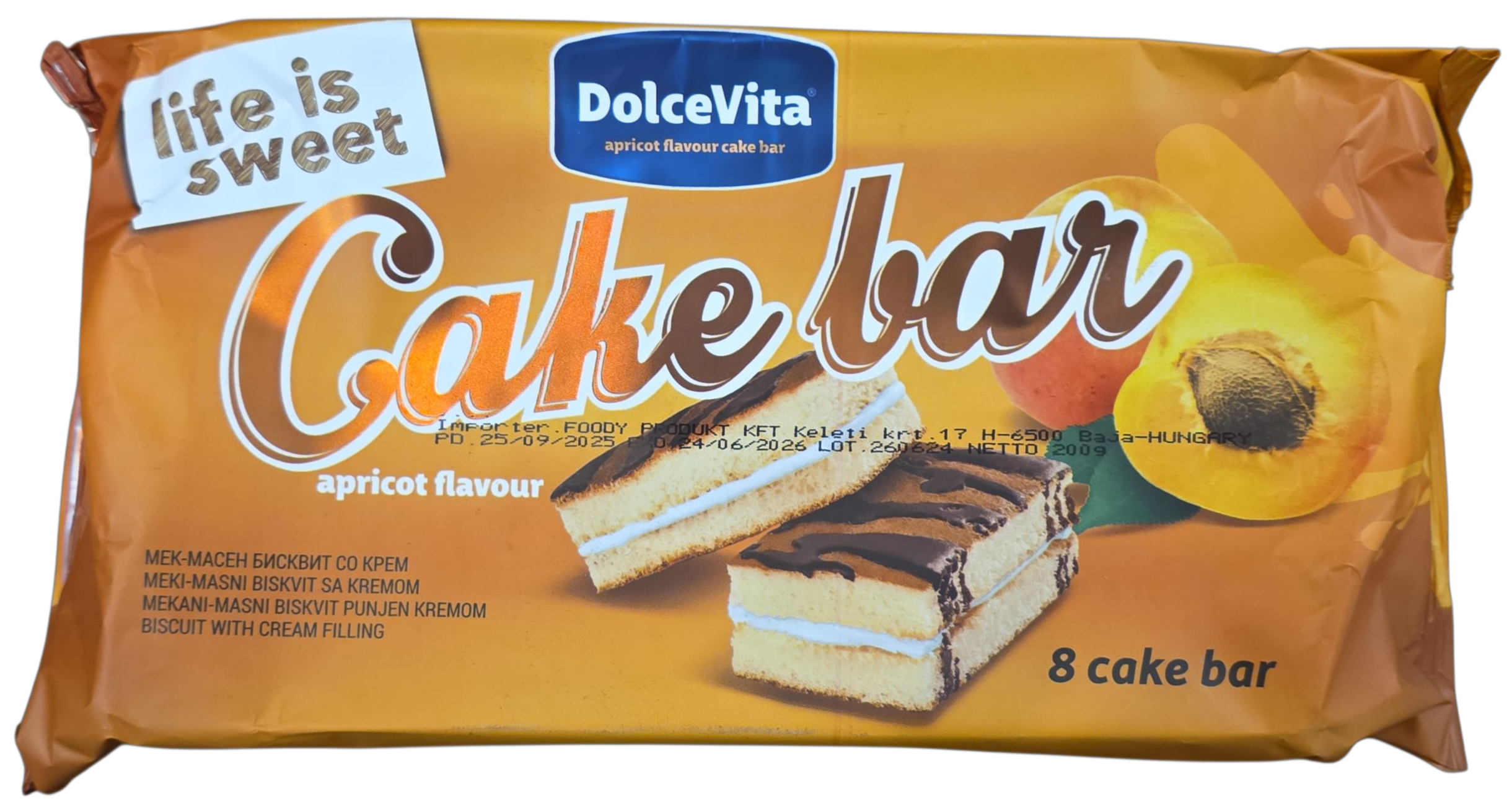 Piskóta töltött kajszibarack ízű 25 g (8 db/#) DOLCE VITA