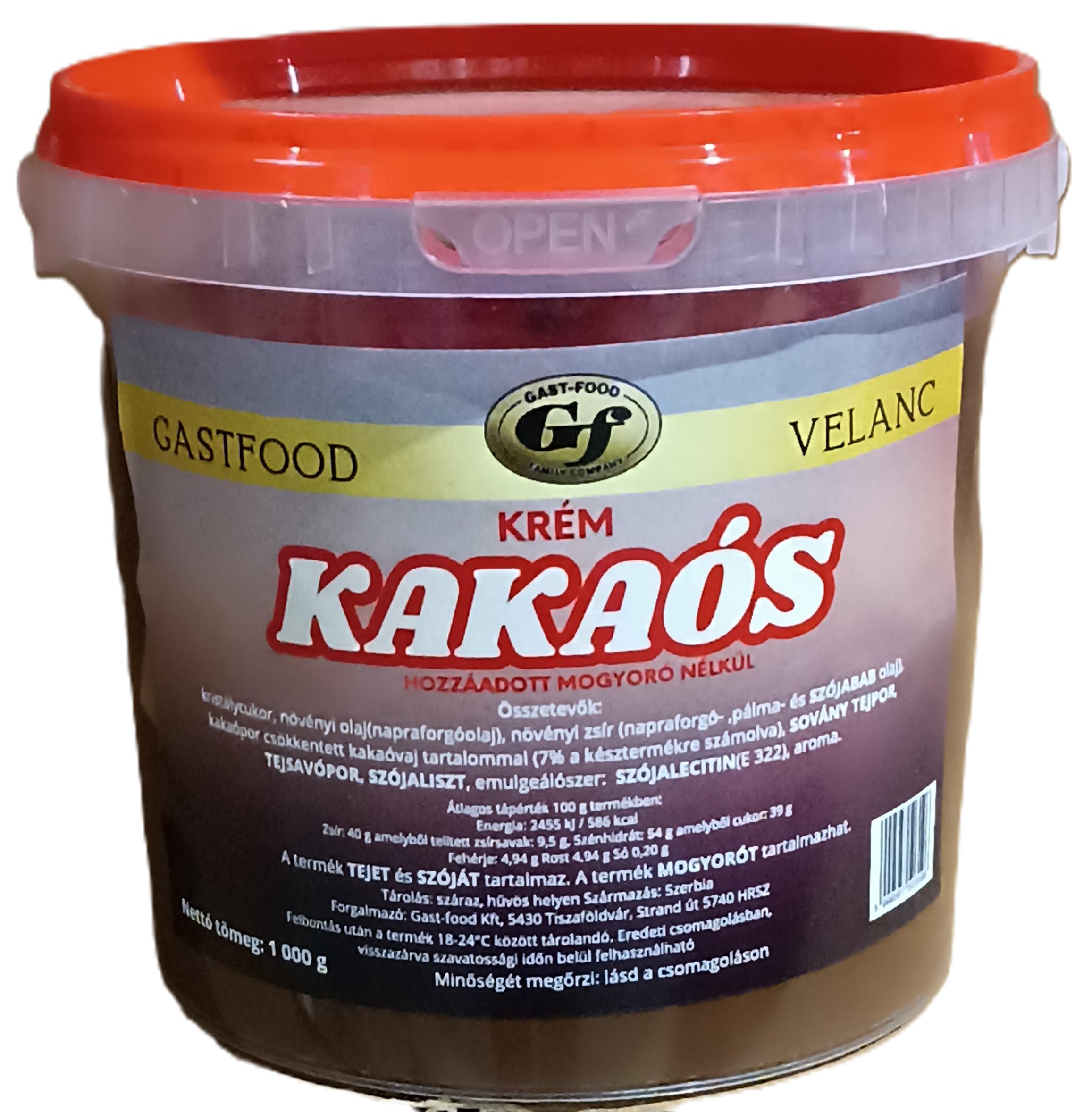 Velanc kakaós krém hozzáadott mogyoró nélkül 1.000 g