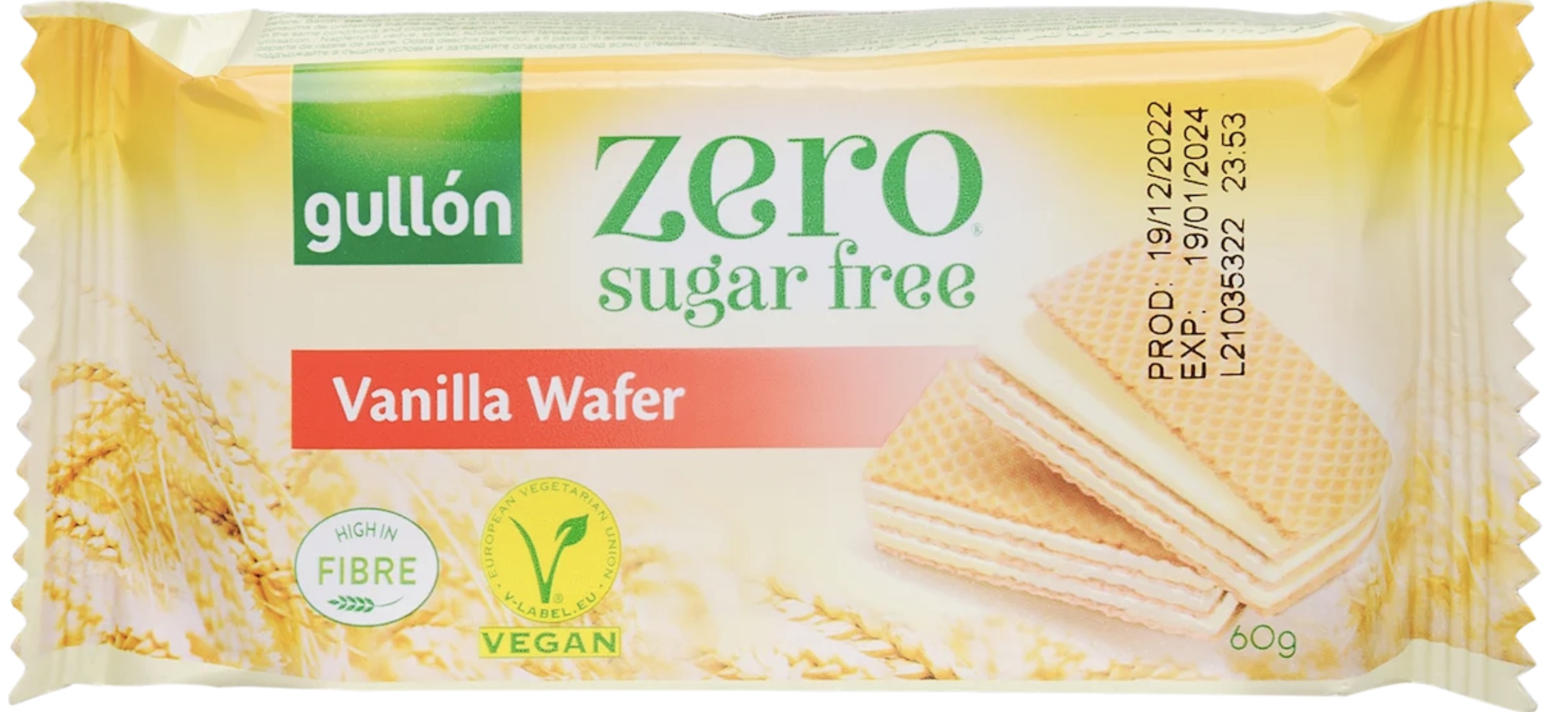 Gullon nápolyi vaníliás cukormentes 60 g (12 db/#)