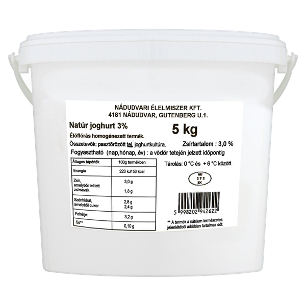 Joghurt natúr 5 l vödrös NÁDUDVARI