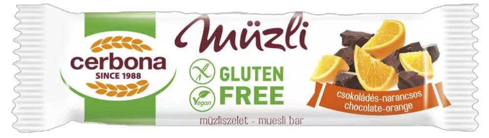 Müzli szelet gluténm csokis-narancsos 35 g CERBONA