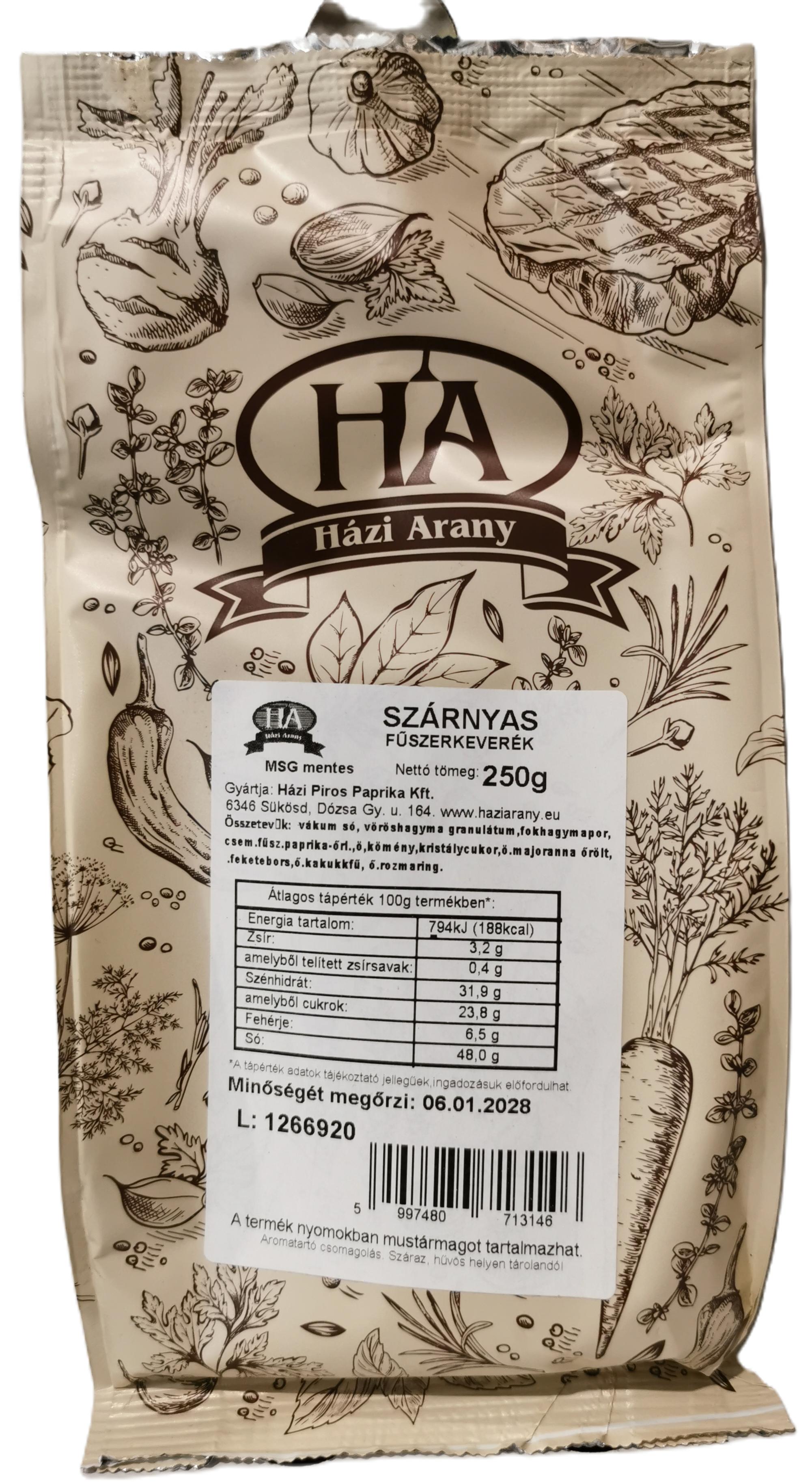 Szárnyasok fűszerkeverék MSG mentes 250 g H.A.