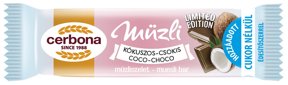 Cerbona müzli szelet kókuszos-csokoládés limitált 20 g 