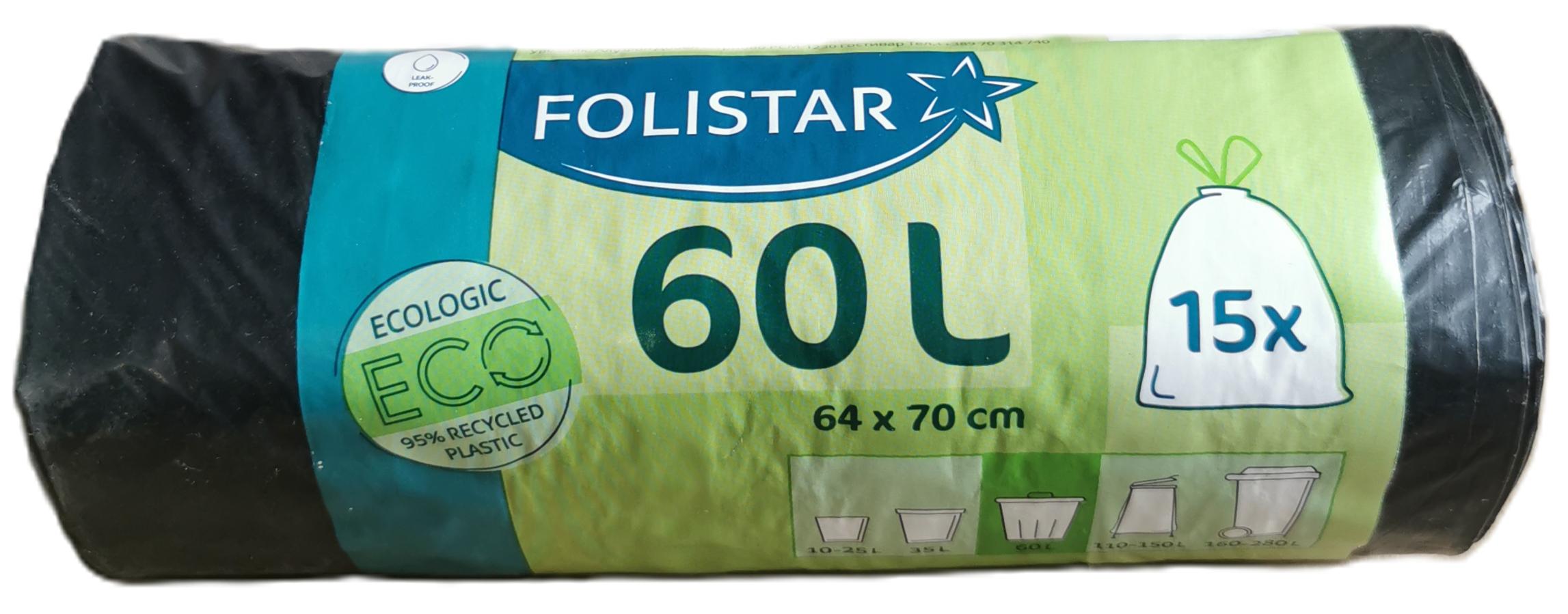 Kukazsák fekete 60 l 15 db-os FOLISTAR