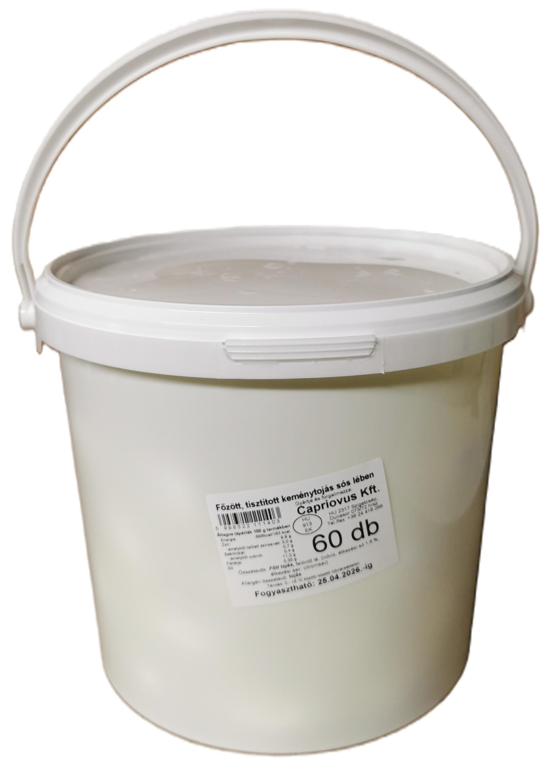 Tojás főzött tisztított sós lében (60 db/vödör)