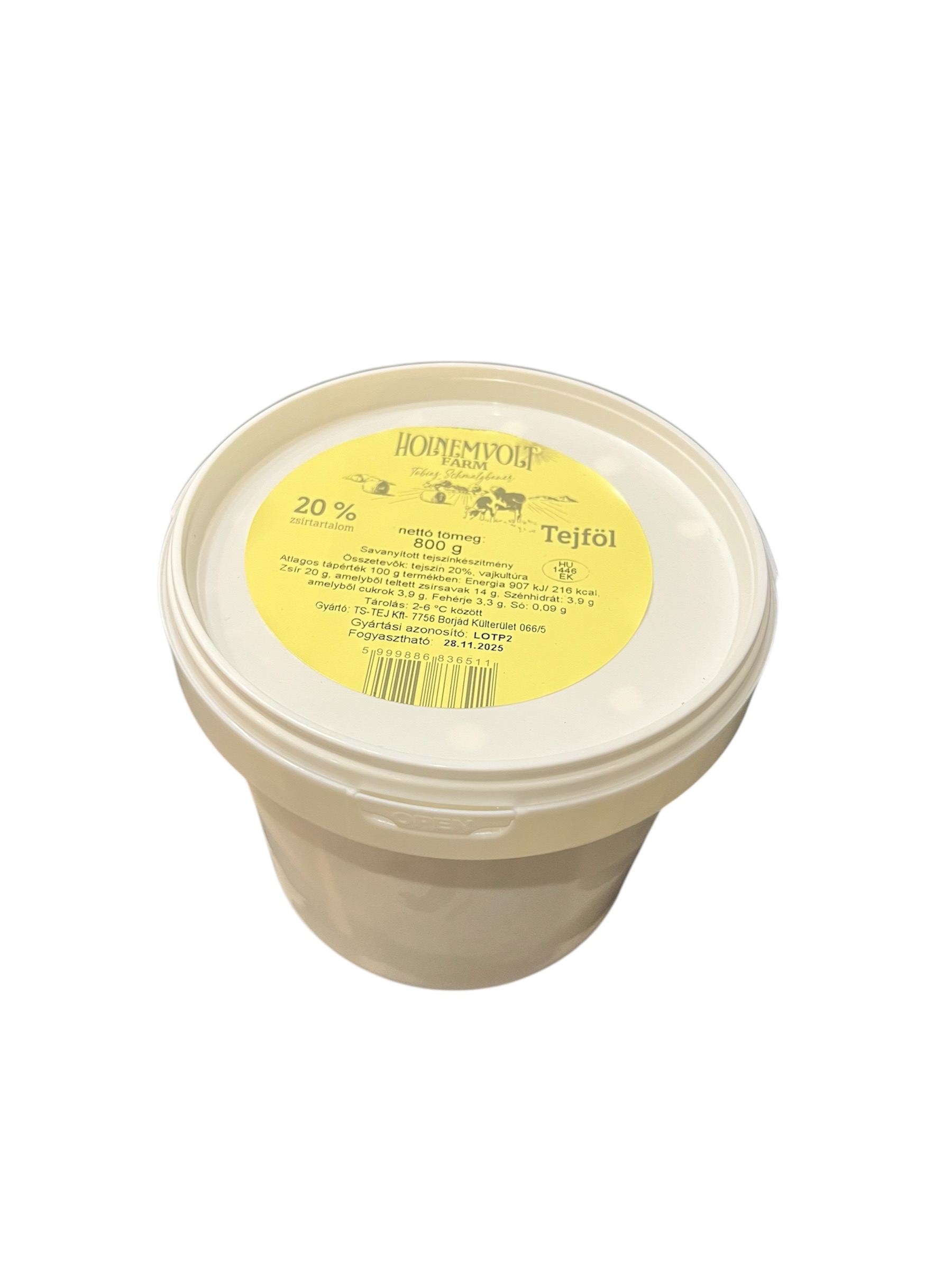 Tejföl 20% vödrös 800 g Holnemvolt Farm