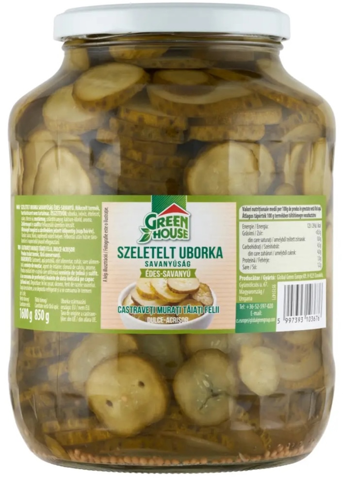 Csemege uborka szeletelt 1.600 g/850 g GREENHOUSE