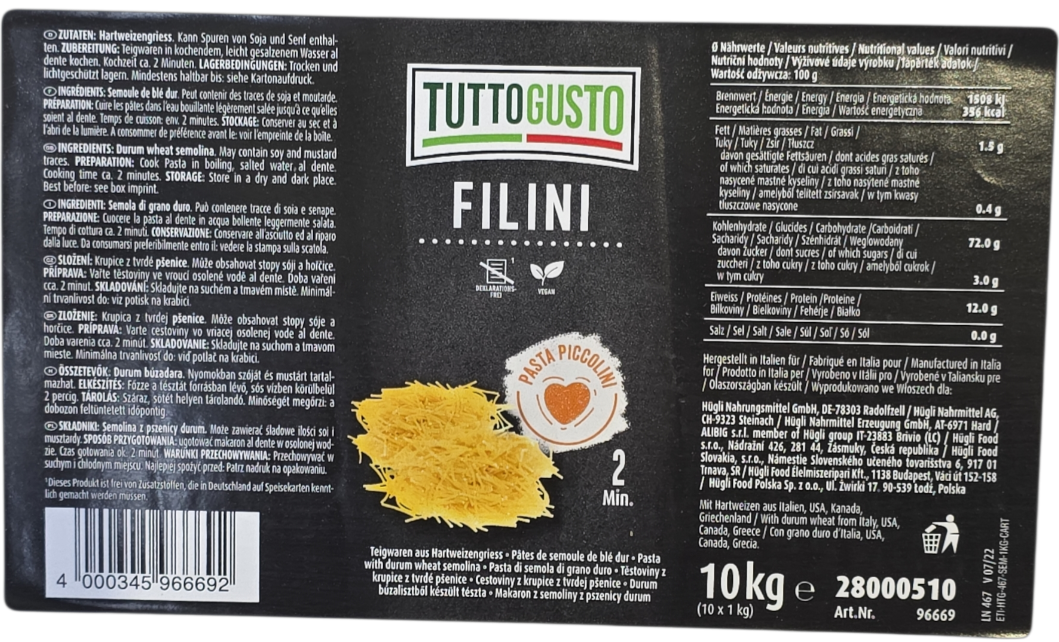 Hügli Tutto Gusto cérnácska durum 1 kg (10 db/#)