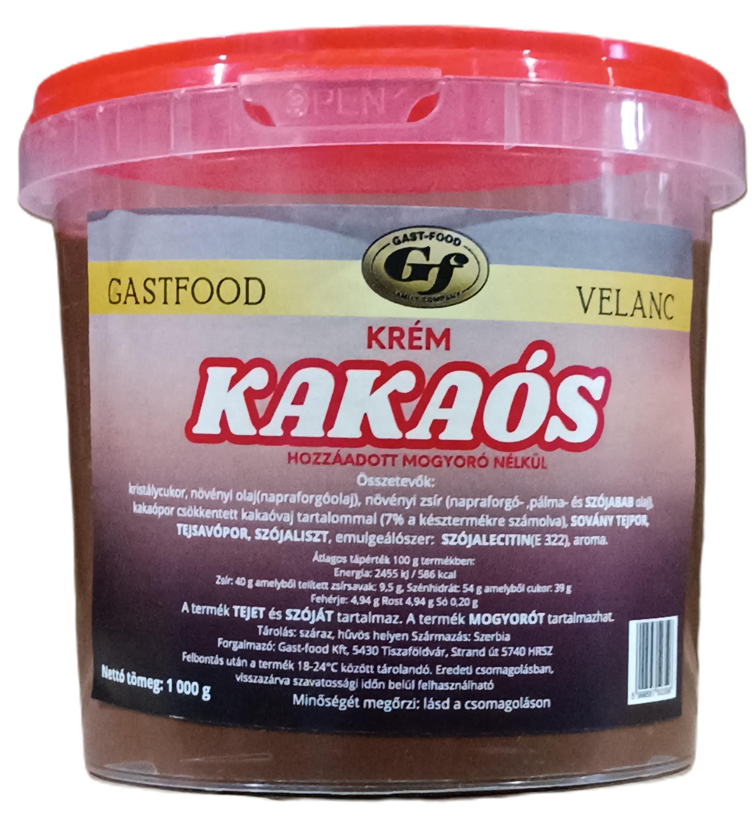 Velanc kakaós krém hozzáadott mogyoró nélkül 1.000 g