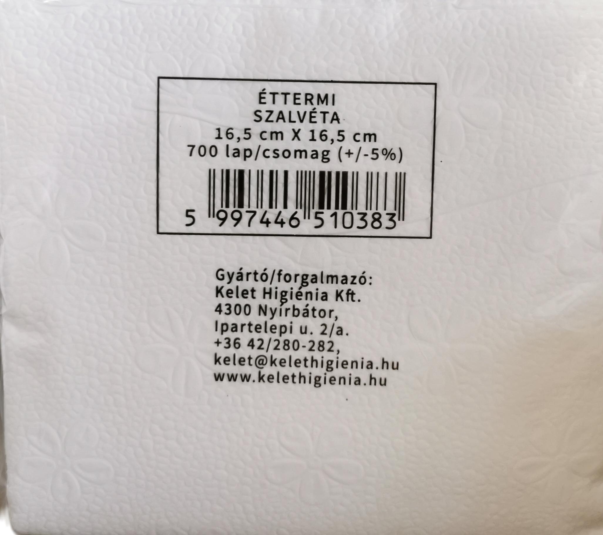 Szalvéta éttermi 16 X 16 cm (700 db/#) PAPÍRNAPJAINK